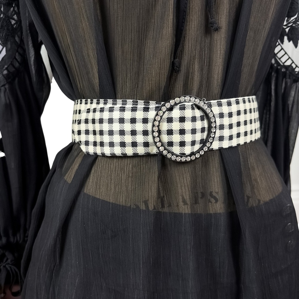 Y2K McBling Checkered Waist Belt Rhinestone Buckle Dark Coquette 2000s Mod - Picture 2 of 5